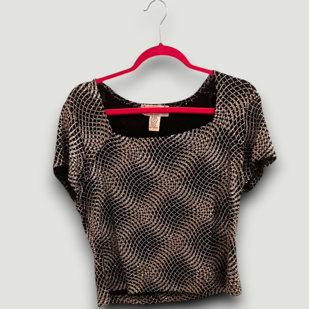 Ronni Nicole by Ouida Womens Top L Black Metallic Gold Silver Vtg  90's Glam - Picture 2 of 6